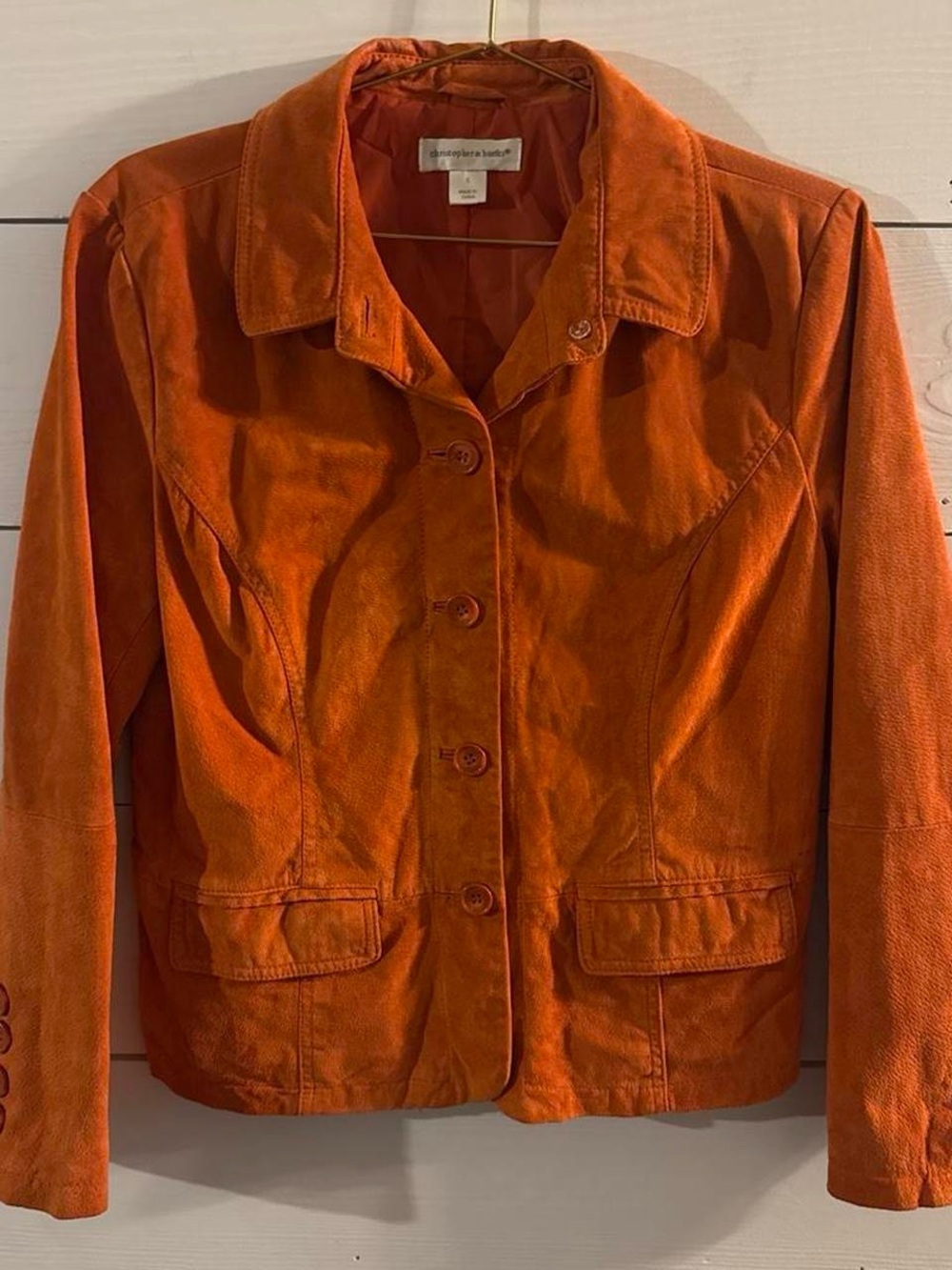 Christopher & Banks Orange Suede Leather Button-Front Jacket